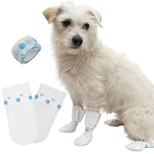 12Pcs Disposable Dog Boots Waterproof Pet Shoes, Breathable Dog Paw Protection with Adjustable Self-Adhesive Bandage for Small Medium Large Dogs, Dog Disposable Foot Covers for Indoor Outdoor (Large)