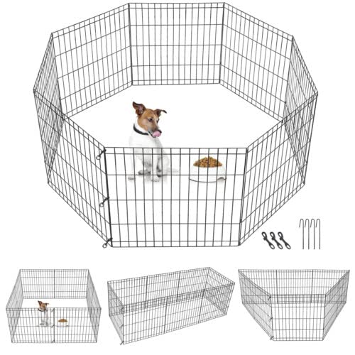 24" Dog Playpen Crate 8 Panel Fence Pet Play Pen Exercise Puppy Kennel Cage Yard