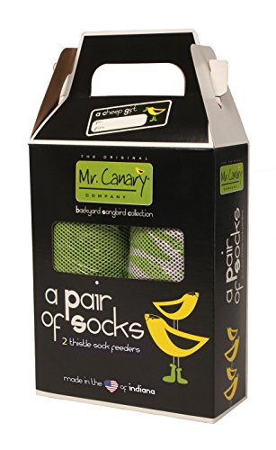 2ct Small, All-Season Bird Feeders, Mr. Canary Green 'Pair of Socks' Finch Sock Feeders, Seed-Filled, 24oz Total