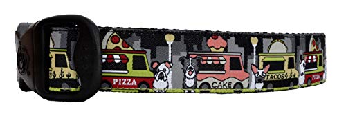 3 Dirty Dawgz Adjustable 1" Cute Bulldog Border Collie Adorable Trendy Fast Food Trucks Taco Pizza Cupcake Dog Collars for Medium Large and X-Large Dogs (Medium 1" Adjustable (14"-22" Neck))
