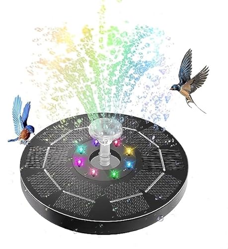 3W Solar Bird Bath Fountain Pump Built-in 1500mAh Battery with Colorful Lights, 6.3" Solar Water Pump Fountain with 6 Nozzles & Night Mode, Solar Pump for Bird Bath, Garden, Pond, Pool, Outdoor