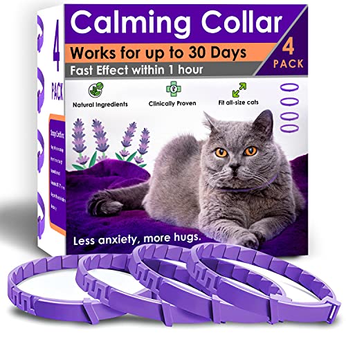 4 Pack Calming Collar for Cats – Pheromone Cat Calming Collar Cat Anxiety Relief and Stress – Adjustable Water Resistant Breakaway Calming Collars with Natural Ingredients, Pheromones – Rapid Effect