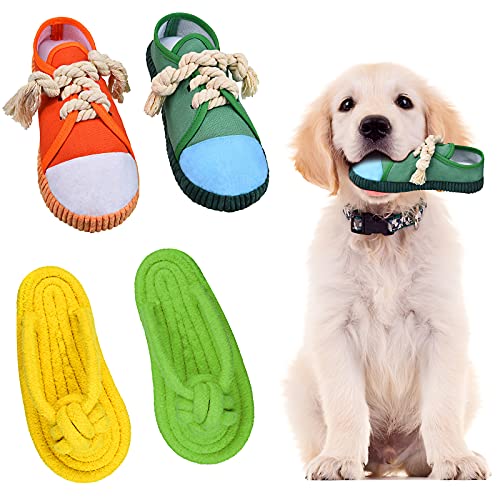 4 Pieces Dog Shoe Chew Toys Puppy Chew Shoe Dog Chew Toy Sandal Durable Dog Squeaky Mini Sneakers Shoes Decoy Sandal Squeaky Chews Plush Shoes Toys for Dogs