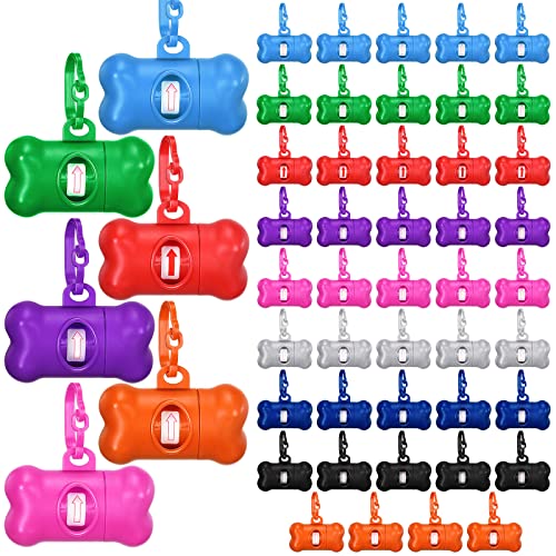 50 Pcs Dog Poop Trash Bag Holder Dispenser Dog Poop Waste Bag Holder Plastic Dog Waste Bag Holder Dispenser for Leash with Hook and Leak Proof PET Waste Bags for Walking Hiking Camping (Bone)