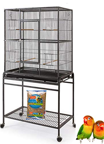 64" Extra Large Wrought Iron Flight Canary Parakeet Cockatiel Lovebird Finch Cage with Removable Stand (32" L x 18" W x 64" H, Black Vein)