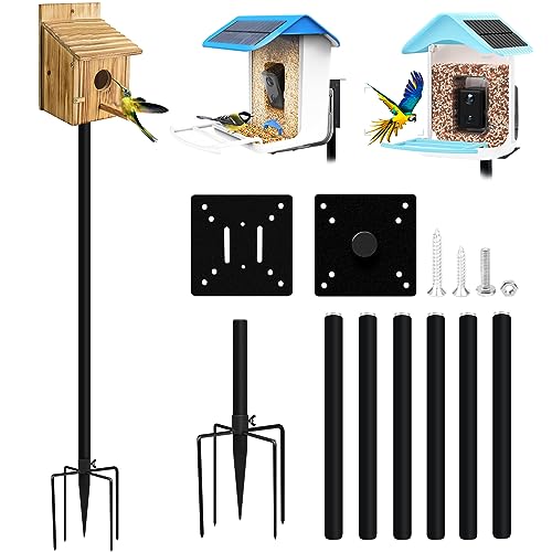 80In Smart Bird House Pole for Outdoors, Bird House Poles Mount Kit for Smart Bird Feeder & Wooden Birdhouse, Adjustable Heavy-Duty Bird House Stand Post Set, Universal Support Pole with 5-Prong Base