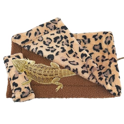 ADOGGYGO Bearded Dragon Bed with Pillow Blanket, Bearded Dragon Tank Accessories Lizard Hide Habitat Shelter, Warm Sleeping Bag with Cover for Bearded Dragon, Leopard Gecko, Lizard