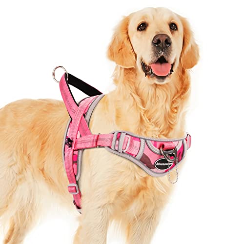 ADVENTUREMORE Dog Harness for Large Dogs No Pull, Sport Dog Halter Harness Reflective Breathable Dog Vest Escape Proof Dog Harness with Easy Control Front Clip Handle for Training Walking XL Pink