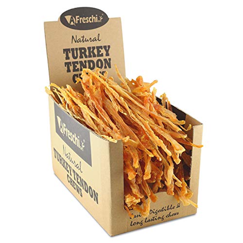 Afreschi Turkey Tendon Dog Treats for Signature Series, All Natural Human Grade Puppy Chew, Ingredient Sourced from USA, Hypoallergenic, Easy to Digest, Rawhide Alternative, Box of 10 Packs