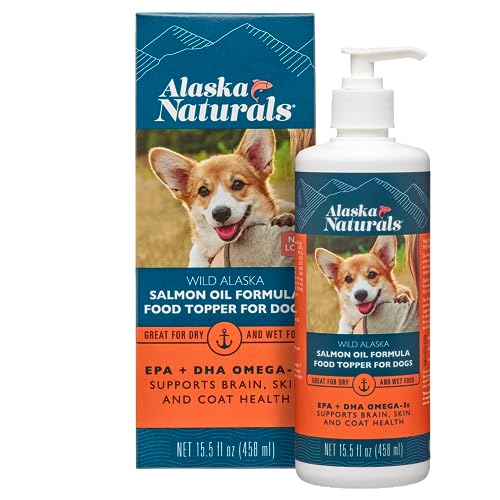 Alaska Naturals – Wild Alaska Salmon Oil Formula Dog Food Topper – EPA and DHA Omega-3 - Supplement for Healthy Skin, Shiny Coat – Made in The USA – 15.5 oz. Pump Bottle