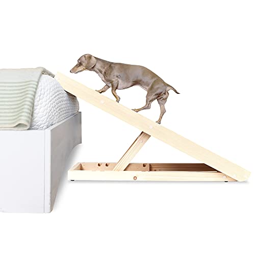 AlphaPaw - Original Natural Wood PawRamp for Small & Large Dogs - No Assembly Required - Adjustable Height Pet Ramp for Bed, Couch, Stairs (Natural)