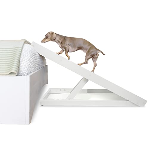 AlphaPaw - Original Natural Wood PawRamp for Small & Large Dogs - No Assembly Required - Adjustable Height Pet Ramp for Bed, Couch, Stairs (White)