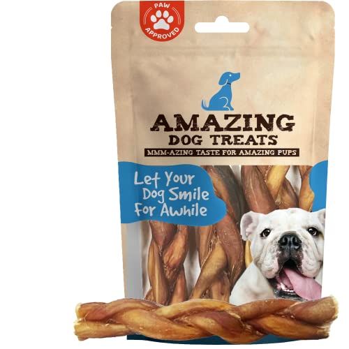 Amazing Dog Treats - 6" Buffalo Braided Bully Stick (8 oz) - Made from Premium Grass Fed Buffalo