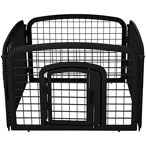 Amazon Basics 4-Panel Plastic Pet Pen Fence Enclosure With Gate - 35 x 35 x 24 Inches, Black