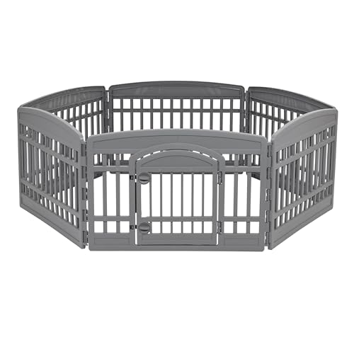 Amazon Basics Dog Playpen, Pet Exercise Pen with Door, 24-Inches, 6 Panel, Dark Gray