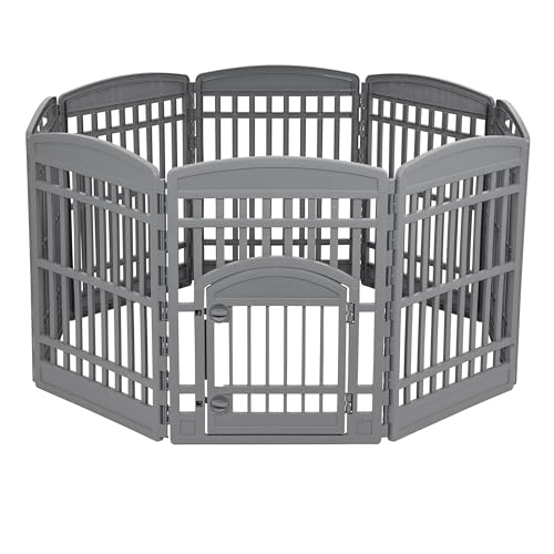 Amazon Basics Dog Playpen, Rectangular Pet Exercise Pen with Door, 34-Inches, 8 Panel, Dark Gray