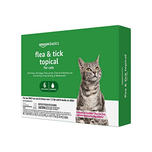 Amazon Basics Flea and Tick Topical Treatment for Cats (over 1.5 lbs), 6 Count (Previously Solimo)