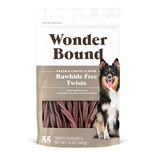 Amazon Brand - Wonder Bound Rawhide-Free Dog Treats, Bacon & Cheese Twists, 55 Count