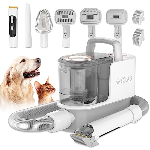 Anyglad Low Noise Dog Grooming Kit, Dog Grooming Clipper & Vacuum, Pet Grooming Kit with 6 Proven Grooming Tool, Dog Vacuum Brush for Shedding Grooming