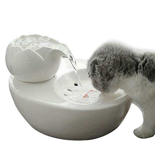 Aolnv Lotus Cat Water Fountain, Automatic Ceramic Drinking Fountain for Pets, 50.8 oz. Water Capacity (White)