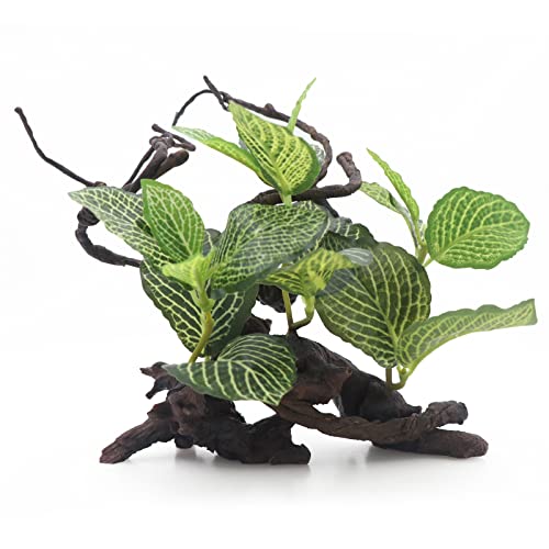 AQUA KT Reptile Terrarium Forest Tree with Plant Leaves for Amphibian Habitat Décor Lizard Snake Turtle Supplies