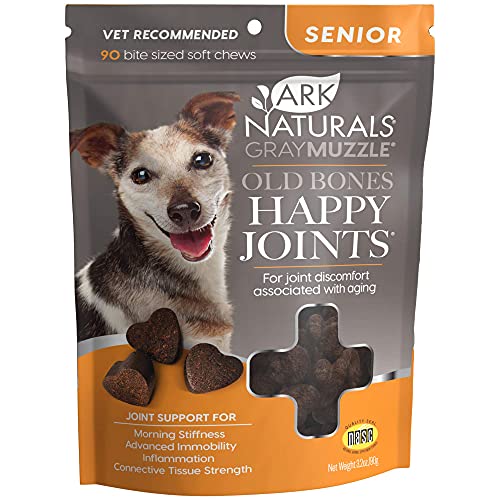 ARK NATURALS Gray Muzzle Old Dogs! Happy Joints! Vet Recommended to Support Cartilage and Joint Function, Glucosamine, 90 Soft Chews,Orange