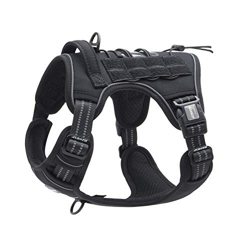 Auroth Tactical Dog Harness for Large Dogs No Pull Adjustable Pet Harness Reflective K9 Working Training Easy Control Pet Vest Military Service Dog Harnesses Black XL