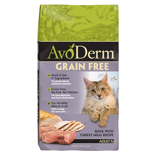 Avoderm Natural Grain-Free Dry Cat Food, All Life Stages Duck Recipe, 5 Lb Bag