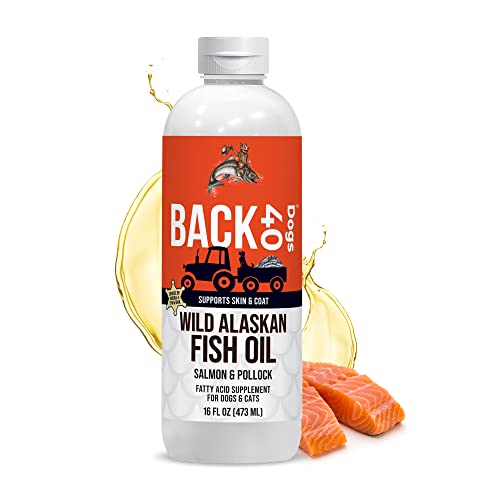 BACK 40 Dogs Wild Alaskan Fish Oil for Dogs, Skin and Coat Supplement for Dogs & Cats, Omega-3-Rich Salmon and Pollock Oil, EPA & DHA Dog Salmon Oil for Brain, Heart, and Joints 16 fl oz (473 ml)