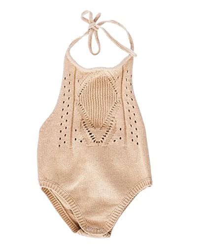 Bailey's Blossoms Trendy Drake Crochet Halter Romper Snap Closure (Vanilla Cream, 6-9 Months)