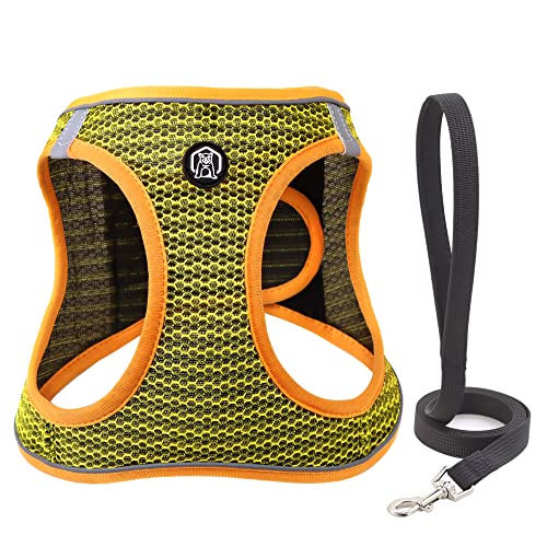 Balabuki Dog Harness Vest for Small and Medium Dogs No Pull, Easy Walk Soft Step in Escape Proof Reflective Harness and Leash Set, S Orange