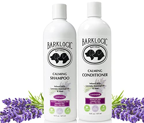 BarkLogic Calming Lavender Dog Shampoo and Conditioner Set - 16 oz - with Naturally Derived Essential Oils, Safe, Plant-Based Gentle Formula for Sensitive Skin