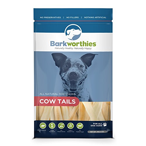 Barkworthies All-Natural Dog Treats - Flavor-Rich Cow Tail Chews (6 oz.) - High in Protein & Low in Fat