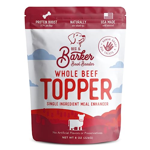 Beg & Barker's Beef Dog Food Toppers for Picky Eaters (8 Ounce, Pack of 1) - Bowl Booster with Whole Beef Heart - Premium Meal Mixers for Dogs - Single Ingredient, Human Grade, Grain Free