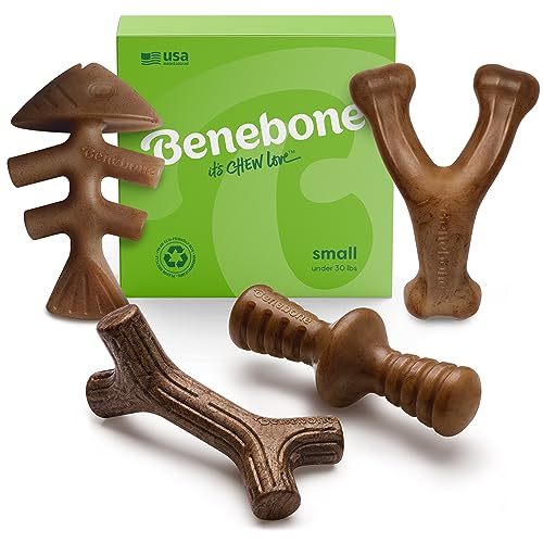 Benebone Small Holiday 4-Pack Dog Chew Toys for Aggressive Chewers, Made in USA, 60lbs and Under
