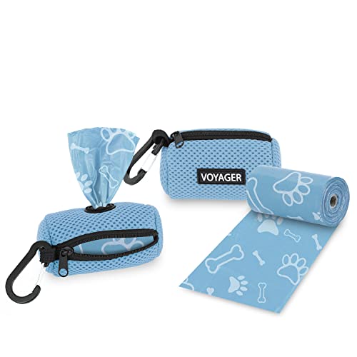 Best Pet Supplies 2-Pack Dog Poop Bag Holder Leash Attachment, Color, Reusable Mesh Dispenser Pouch for Travel, Walking, Park, and Outdoor Use, Soft and Durable with Clip-On - Mesh Baby Blue