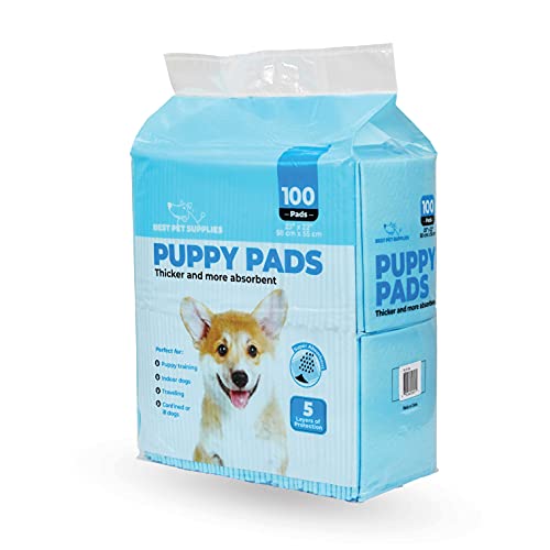 Best Pet Supplies Disposable Puppy Pads for Whelping Puppies and Training Dogs, 100 Pack, Ultra Absorbent, Leak Resistant, and Track Free for Indoor Pets, Floor Protection - Baby Blue (22.5" x 22")