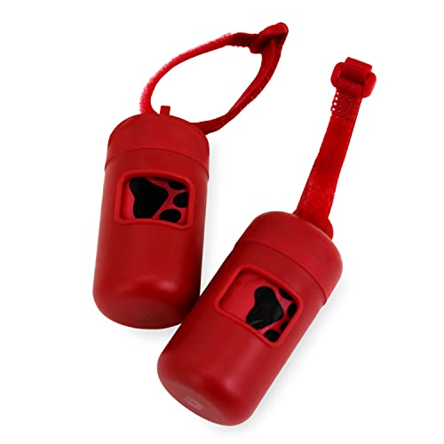 Best Pet Supplies Dog Poop Bag Holder Leash Attachment Reusable Dispenser for Travel, Walking, Park, and Outdoor Use, Durable with Clip-On - Red, Pack of 2