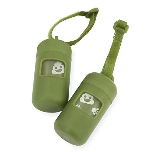 Best Pet Supplies Dog Poop Bag Holder Leash Attachment Reusable Dispenser for Travel, Walking, Park, and Outdoor Use, Durable with Clip-On - Green, Pack of 2