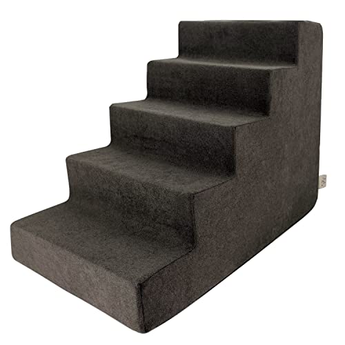 Best Pet Supplies Foam Pet Steps for Small Dogs and Cats, Portable Ramp Stairs for Couch, Sofa, and High Bed Climbing, Non-Slip Balanced Indoor Step Support, Paw Safe - Dark Brown, 5-Step (H: 22.5")