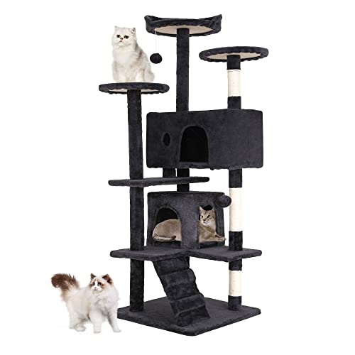 BestPet 54in Cat Tree Tower for Indoor Cats,Multi-Level Cat Furniture Activity Center with Cat Scratching Posts Stand House Cat Condo with Funny Toys for Kittens Pet Play House,Dark Gray