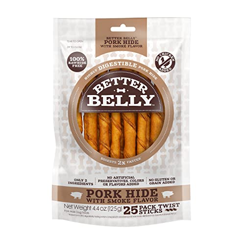 Better Belly Highly Digestible Rawhide Twist Sticks Chews, Treat Your Dog to a Chew with NO Artificial Colors or Flavors 25 Count (Pack of 1)