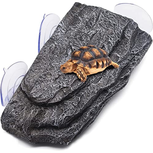 BigTron Turtle Floating Basking Platform - Artificial Bark Decor, Ideal for Aquariums, Terrace Fish Tanks, 3 pcs Suction Cups Included for Easy Installation Resting Terrace for Terrapins (Grey)