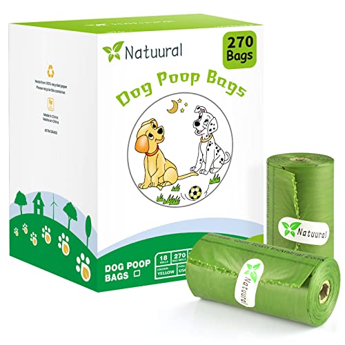 Biodegradable Dog Poop Bags-270Bags 18Rolls, Poop Bags for Dogs Made of Cornstarch, Certified ASTM D6400 By USA, Unscented, Suitable for Large |Small Dogs (Green)