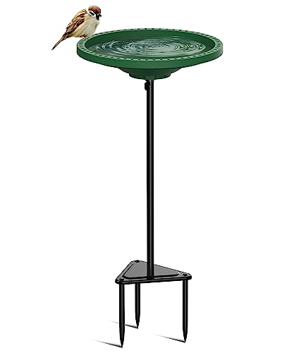 Bird Baths for Outdoors, Detachable Birdbaths for The Garden Clearance, Freestanding Bird Baths for Outdoors Heavy Duty, Bird Bath Bowl Spa & Birdfeeder with Metal Stake Stand, Circle Shape (Green)