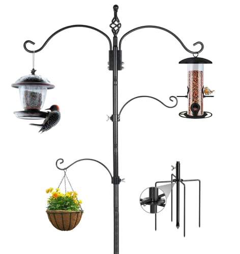 Bird Feeding Station Feeder Pole - Multi Hook 63 inches Stand for Watching Attracting Wild Bird Outdoor Hanging Pole by Highpro, 5-Prong Anchor Base