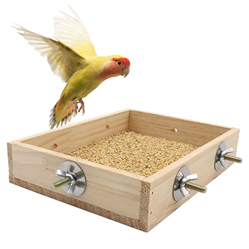 Bird Parrot Wooden Feeding Cups, Natural Wooden Parrot Bird Perch Stand, Birds Food Dish, Bird Cage Food Standing Feeding Perch Bowl Toy for Small Animal Parrot, Rat, Parakeet, Budgies, Love Birds