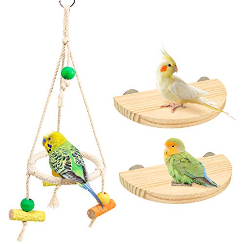 Bird Perch Stand Parrot Rope Swing Hanging Toy,Circle Ring Parakeet Perch Swing Toys&Bird Platform Parrot Stand Playground for Budgie Conure Finches Lovebird Cockatiel Cockatoo Exercise Toys (H01)