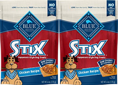 Blue Buffalo 2 Pack of Chicken Recipe Blue Stix Pepperoni-Style Dog Treats, 6 Ounces each, No Meat By-Products