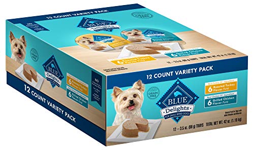 Blue Buffalo Delights Natural Small Breed Wet Dog Food Cups Variety Pack, Roasted Turkey and Grilled Chicken Flavor 3.5-oz (12pack- 6 of Each Flavor)